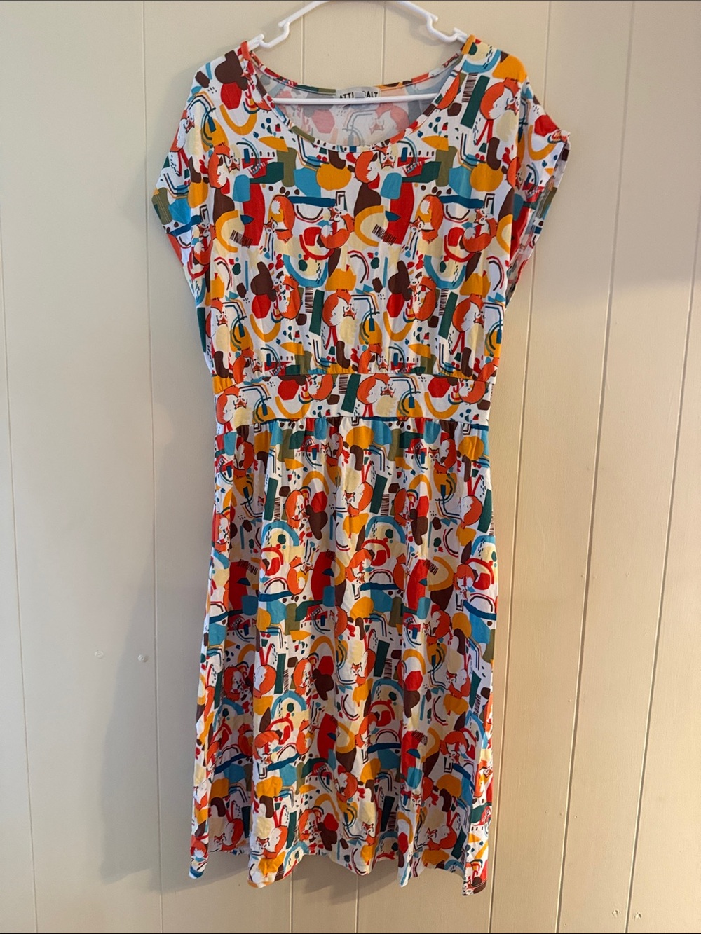 Women’s Multicolor Printed Midi Dress with Elastic Waist